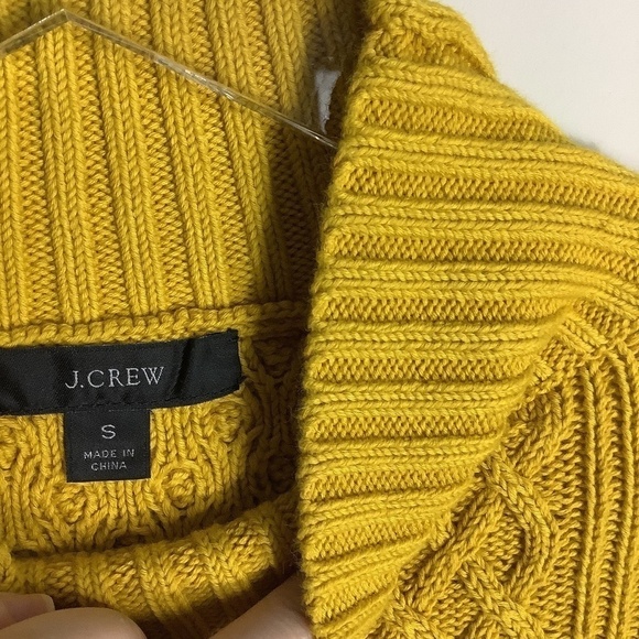 J. Crew Sweater S Chunky Cable Knit Mock Neck Mustard Golden Chartreuse S - Picture 3 of 14